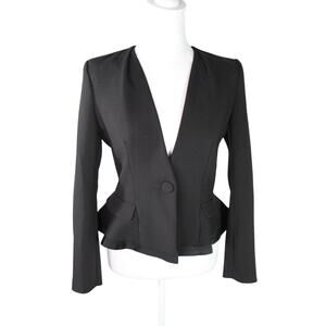 Claudie Pierlot Paris Cropped One Button Blazer Black Satin Ruffle Trim Poplin S